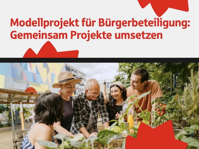 Menschen vor Blumenbeet